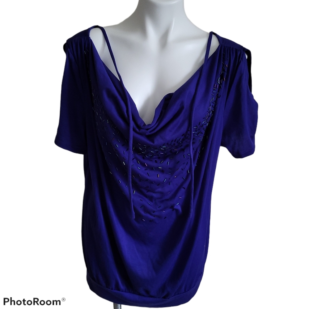 Lane Bryant Top Purple Beaded Front Cold Shoulder Size18/20